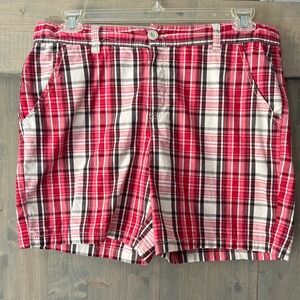 Vintage Y2K Faded Glory Women's Size 12 Plaid Chino Shorts Red White Black Plaid